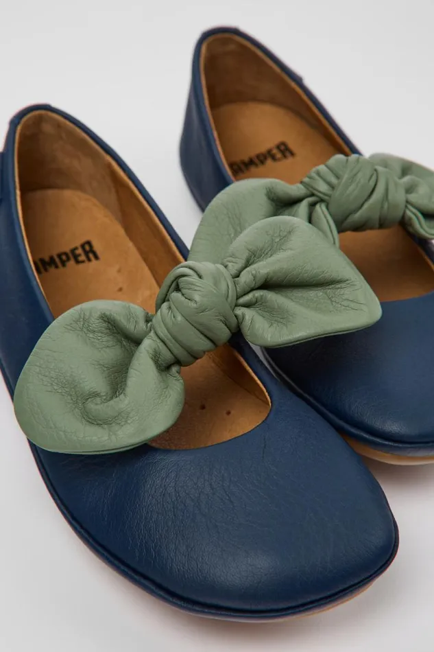 Kids Camper Ballerinas Right Blue And Green Leather Ballerinas For Kids