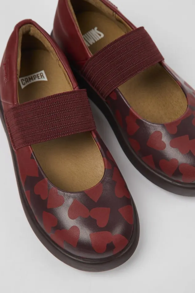 Kids Camper Ballerinas Twins Burgundy Leather Mary Jane Shoes For Kids