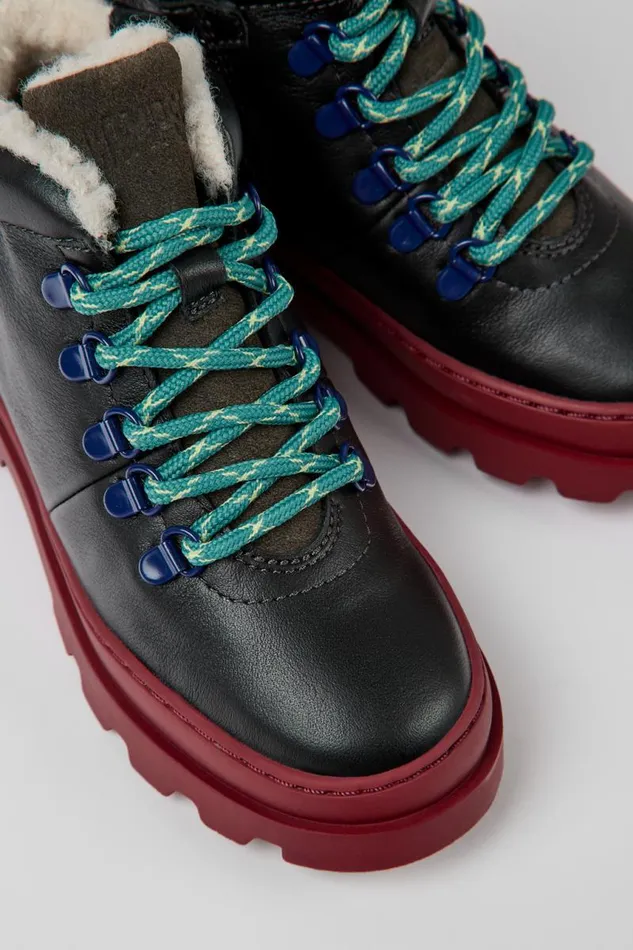 Kids Camper Boots Brutus Black Leather And Nubuck Laceup Boots
