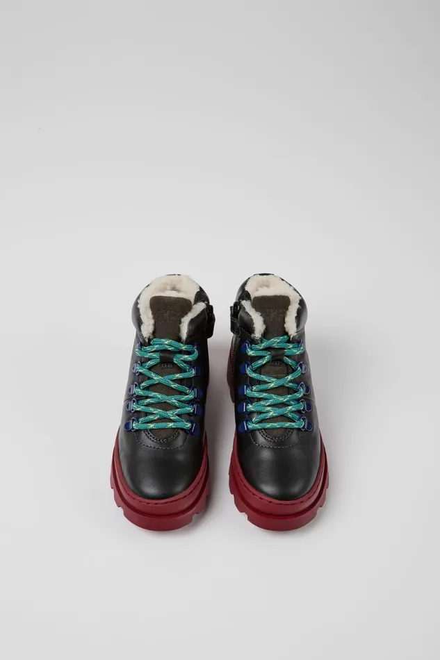 Kids Camper Boots Brutus Black Leather And Nubuck Laceup Boots Kids Camper Boots Brutus Black Leather And Nubuck Laceup Boots