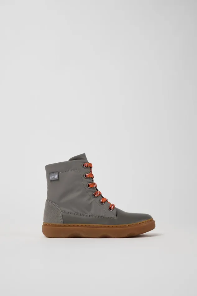 Kids Camper Boots Kiddo Gray Leather And Textile Ankle Boots For Kids Kids Camper Boots Kiddo Gray Leather And Textile Ankle Boots For Kids