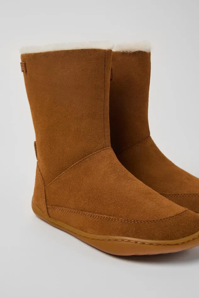 Kids Camper Boots Peu Brown Nubuck And Leather Boots For Kids