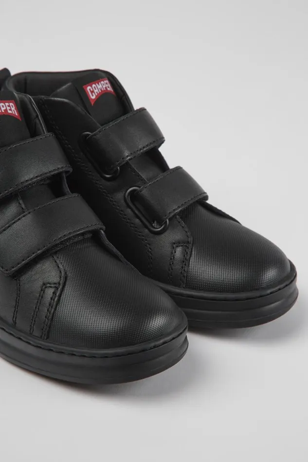 Kids Camper Boots Runner Black Leather And Textile Ankle Boots For Kids