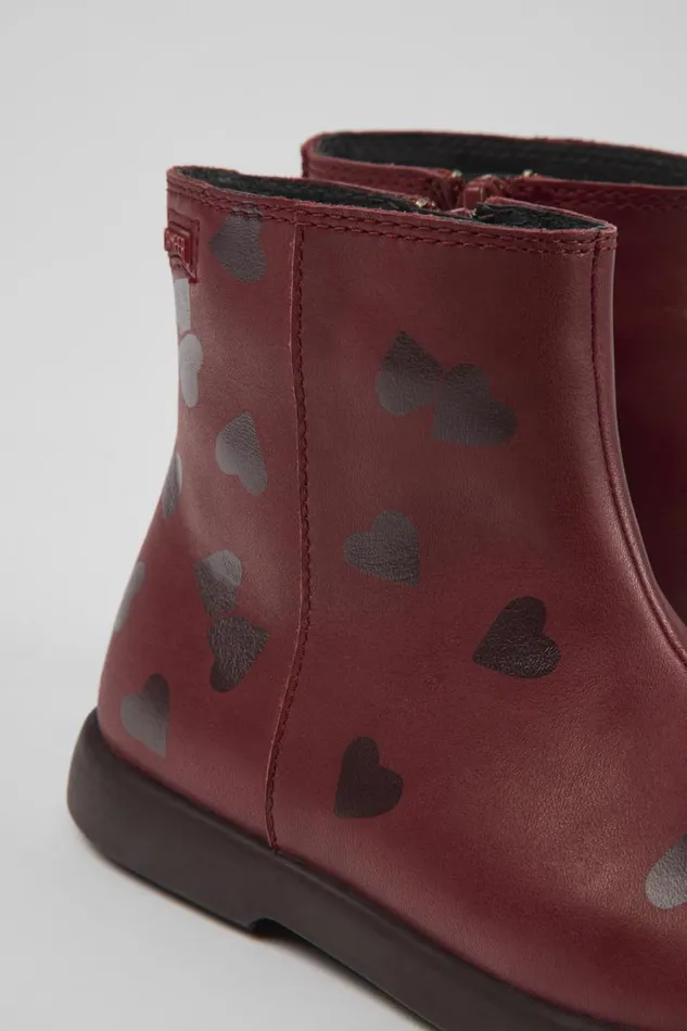 Kids Camper Boots Twins Burgundy Leather Ankle Boots For Kids
