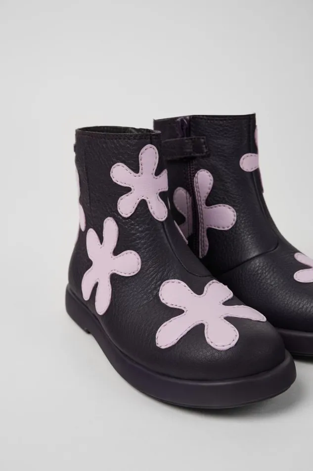 Kids Camper Boots Twins Purple Leather Boots For Kids