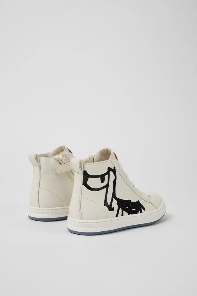 Kids Camper Boots Twins White And Black Leather Ankle Boots For Kids Kids Camper Boots Twins White And Black Leather Ankle Boots For Kids