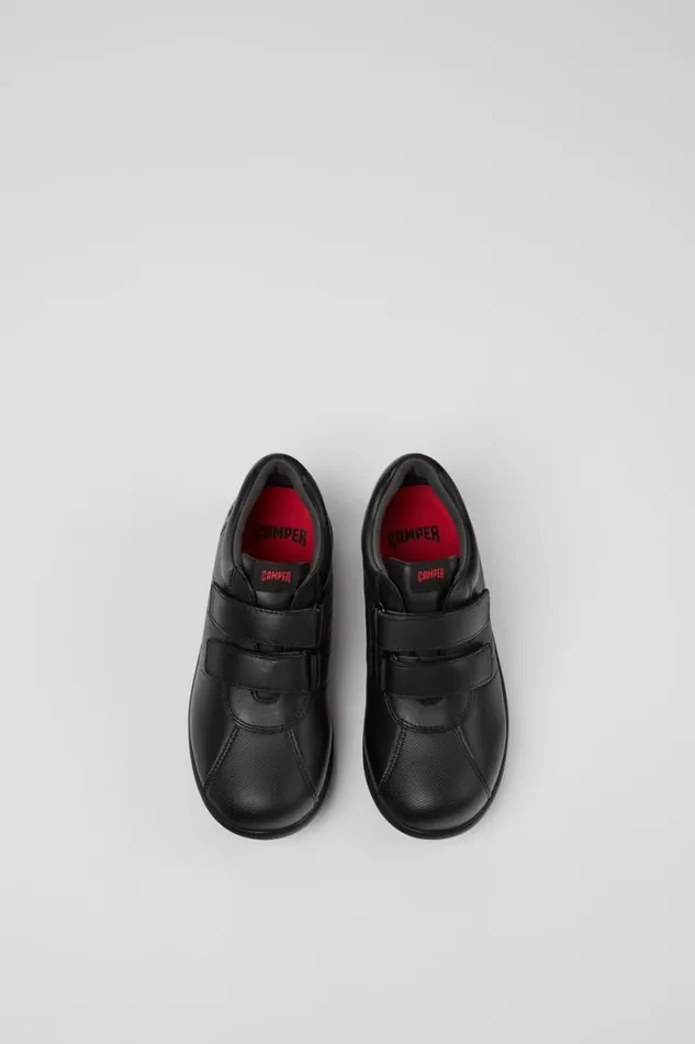 Kids Camper Hook And Loop Pelotas Black Leather Shoes For Kids Kids Camper Hook And Loop Pelotas Black Leather Shoes For Kids