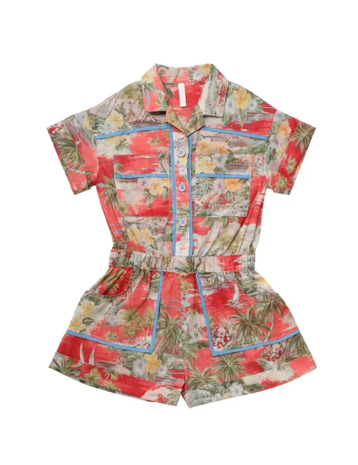Kids Clothing Zimmermann Alight Pocket Detail Playsuit Red Palm