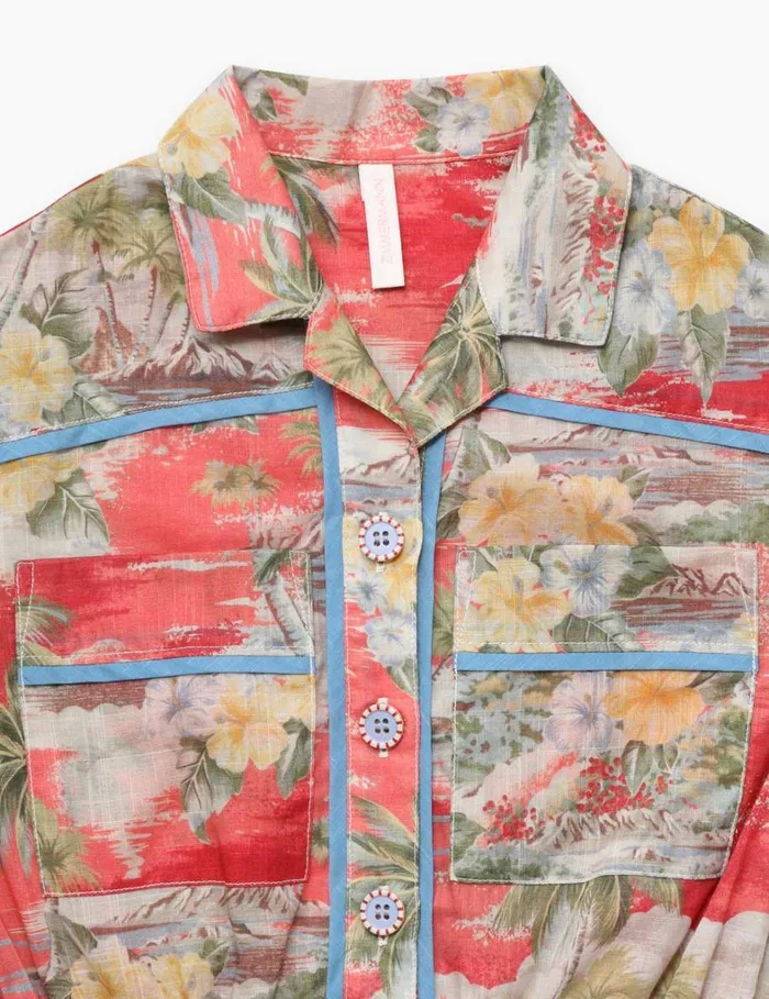 Kids Clothing Zimmermann Alight Pocket Detail Playsuit Red Palm