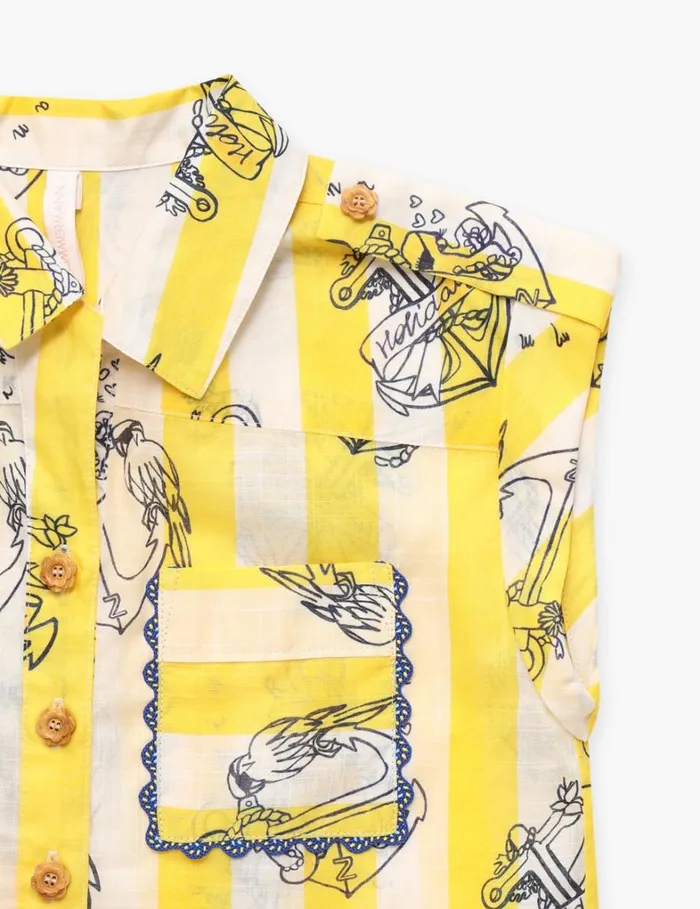 Kids Clothing Zimmermann Alight Pocket Shirt Yellowcream Stripe
