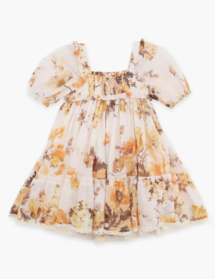 Kids Clothing Zimmermann Ottie Puff Sleeve Dress Orange Floral