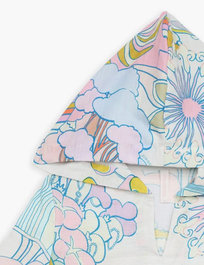 Kids Clothing Zimmermann Pop Hooded Coverup Watercolour Multi