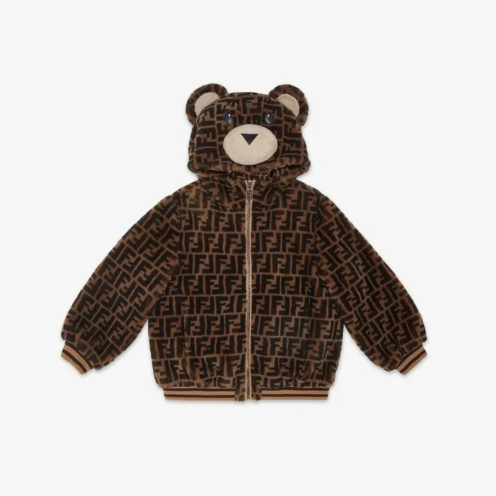 Kids Ff Shearling Teddy Bear Bomber Jacket Multicolour Fendi Ready To Wear