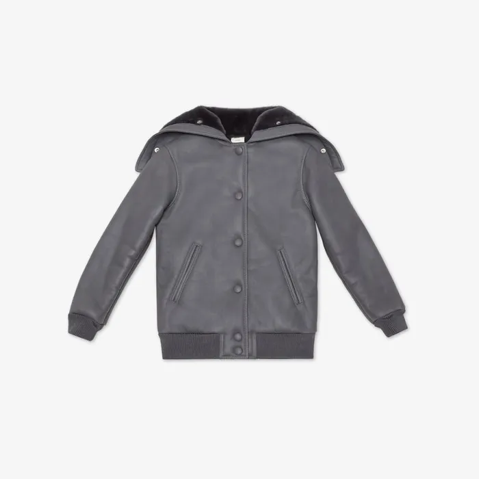 Kids Grey Shearling Junior Bomber Jacket With Logo Multicolour Fendi Ready To Wear