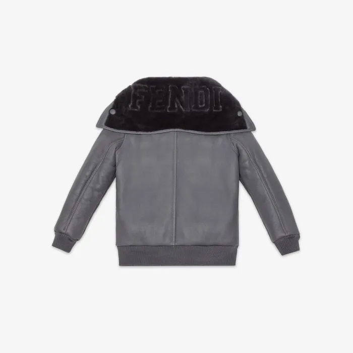Kids Grey Shearling Junior Bomber Jacket With Logo Multicolour Fendi Ready To Wear