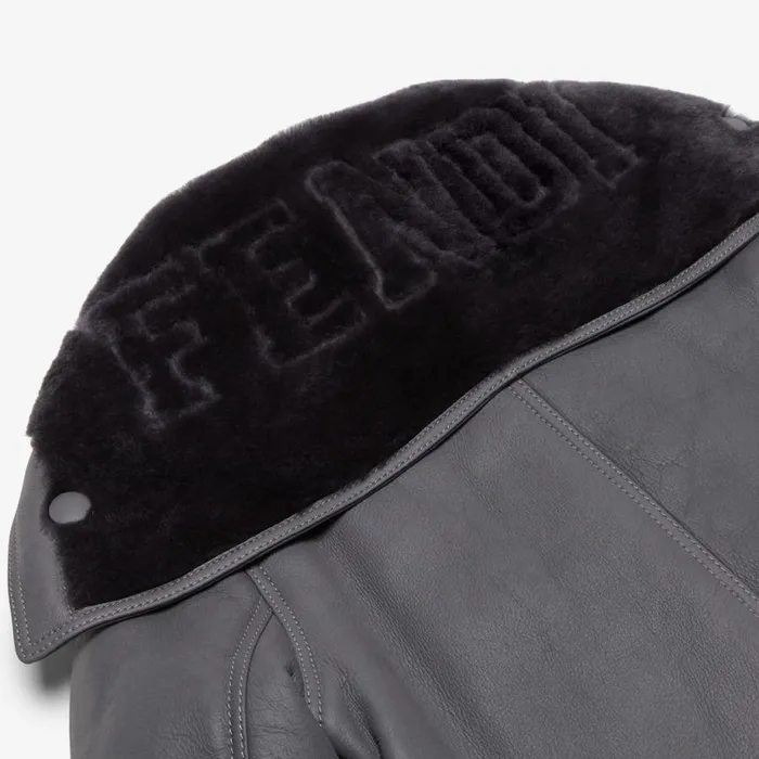 Kids Grey Shearling Junior Bomber Jacket With Logo Multicolour Fendi Ready To Wear