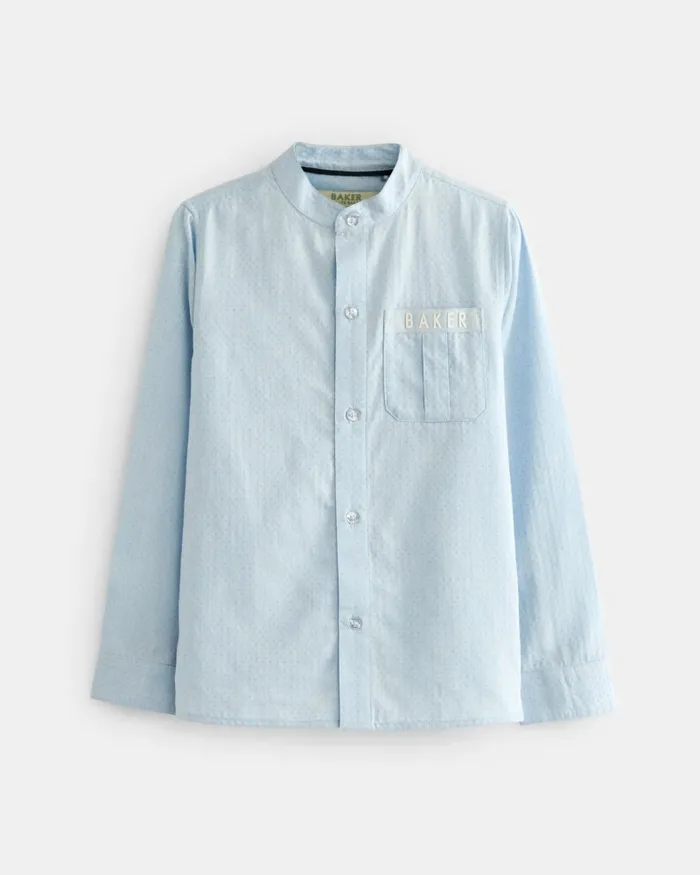 Kids IOAN 8211 Textured Long Sleeve Collarless Shirt Blue Ted Baker Tops