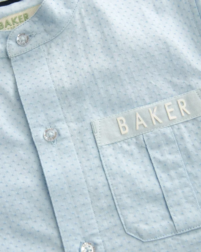 Kids IOAN 8211 Textured Long Sleeve Collarless Shirt Blue Ted Baker Tops