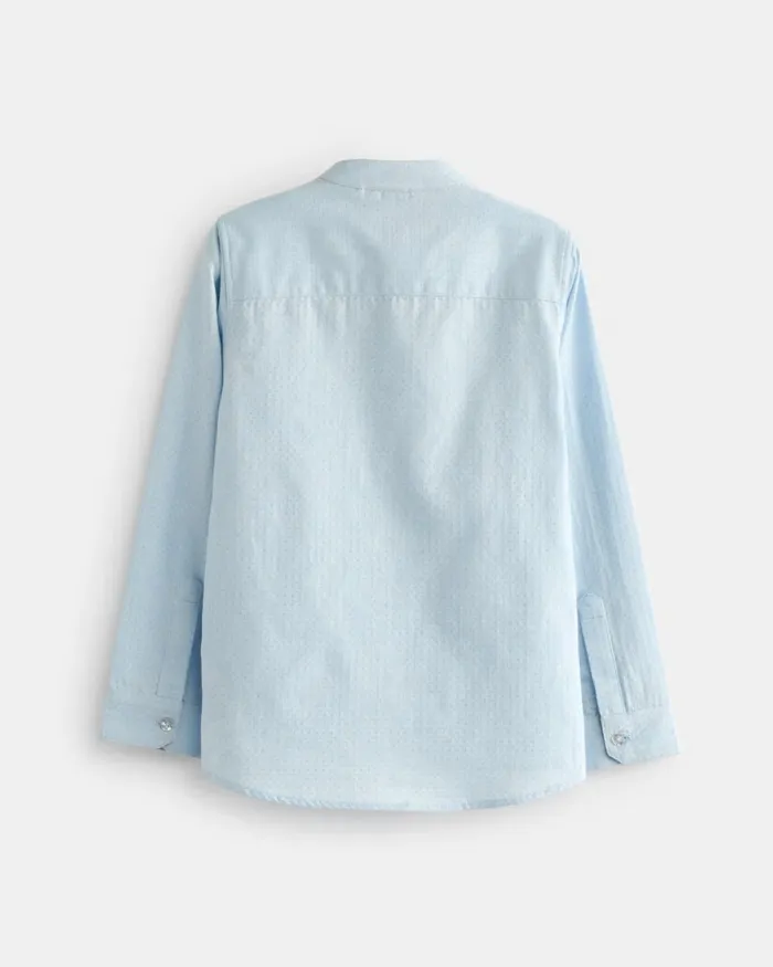 Kids IOAN 8211 Textured Long Sleeve Collarless Shirt Blue Ted Baker Tops