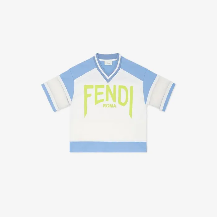 Kids Light Blue And White Acetate Maxi TShirt With Fendi Lettering White Fendi Ready To Wear