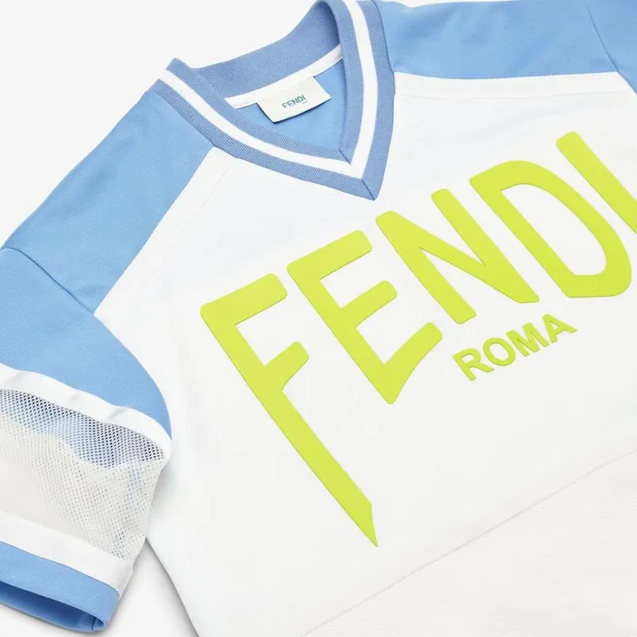 Kids Light Blue And White Acetate Maxi TShirt With Fendi Lettering White Fendi Ready To Wear