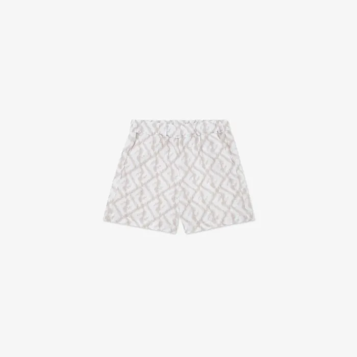 Kids Linen Bermudas With AllOver Logo Beige Fendi Baby Boy