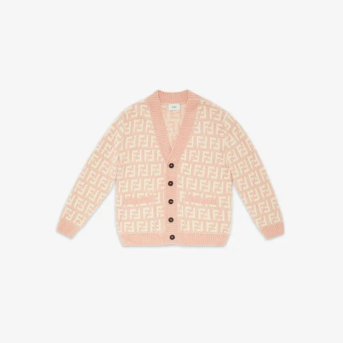 Kids Pink And Cream Chenille Cardigan Pink Fendi Ready To Wear
