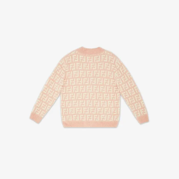 Kids Pink And Cream Chenille Cardigan Pink Fendi Ready To Wear