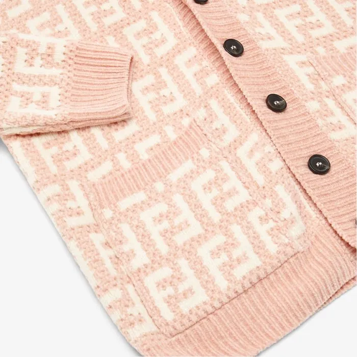 Kids Pink And Cream Chenille Cardigan Pink Fendi Ready To Wear