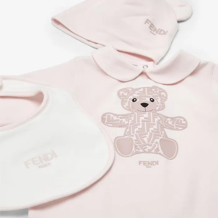 Kids Pink Jersey Teddy Bear Kit With Print Pink Fendi Baby Girl