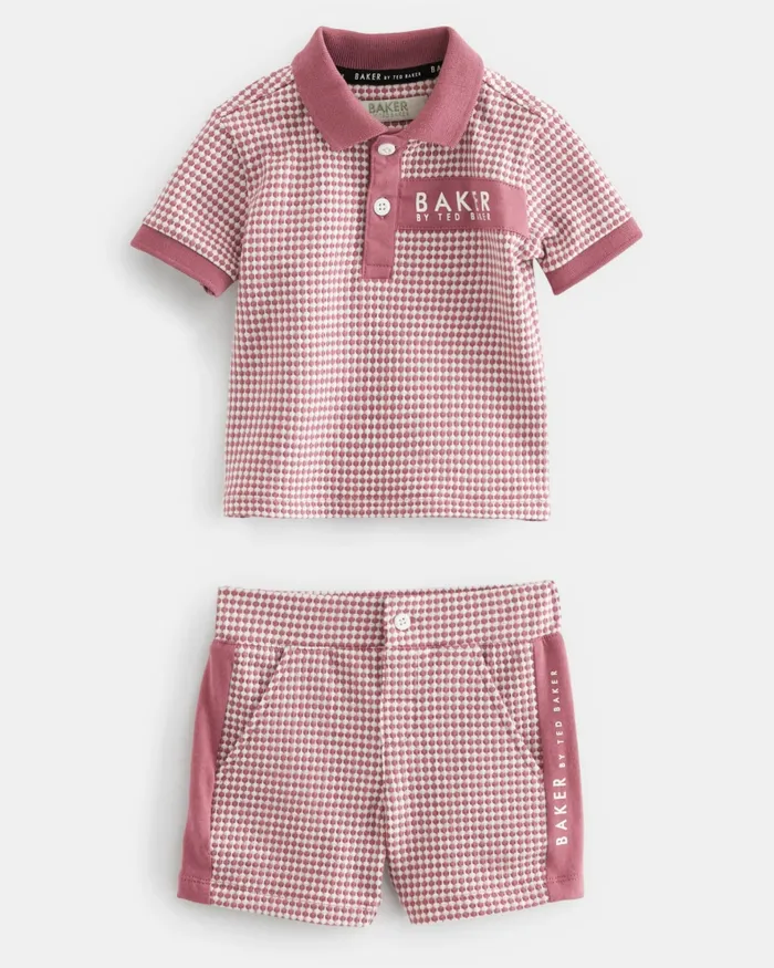Kids STELIAN 8211 Textured Pattern Polo Shirt And Shorts Set Pink Ted Baker Sets and Outfits Kids STELIAN 8211 Textured Pattern Polo Shirt And Shorts Set Pink Ted Baker Sets and Outfits