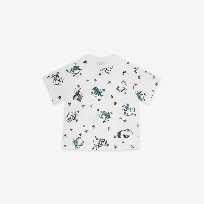 Kids White Jersey And Multicolour Print Mini Me Junior TShirt White Fendi Ready To Wear