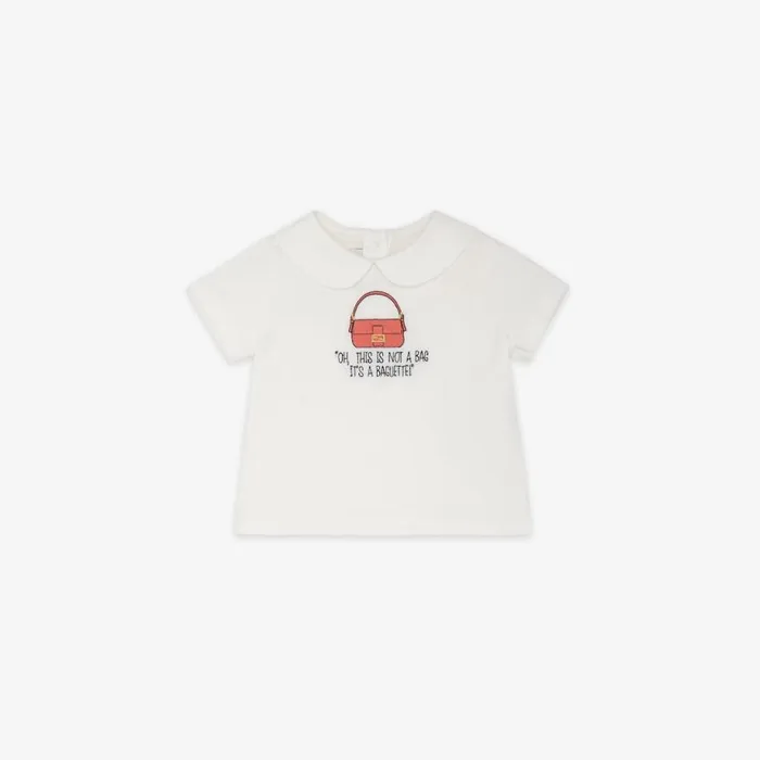 Kids White Jersey Baby TShirt With Embroidery White Fendi Baby Girl
