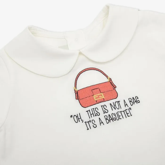 Kids White Jersey Baby TShirt With Embroidery White Fendi Baby Girl