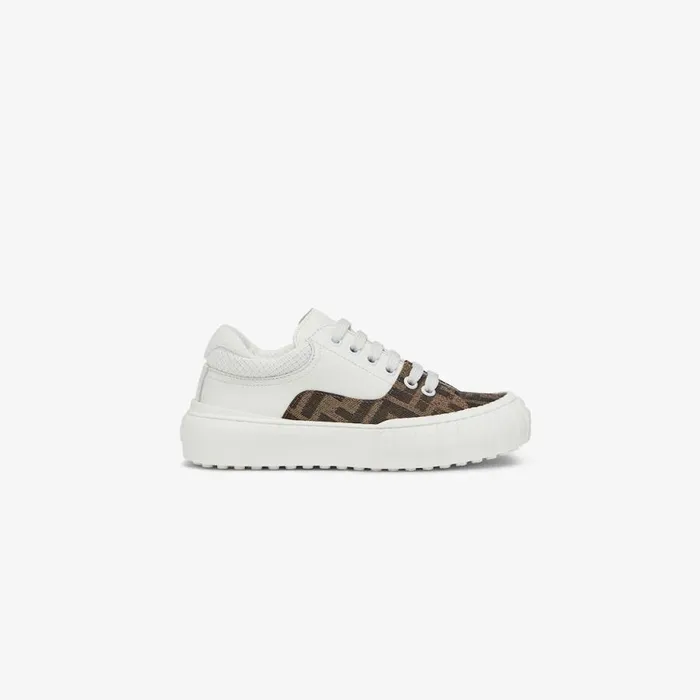 Kids White Leather And Fabric Junior Sneakers With Logo Fendi Shoes