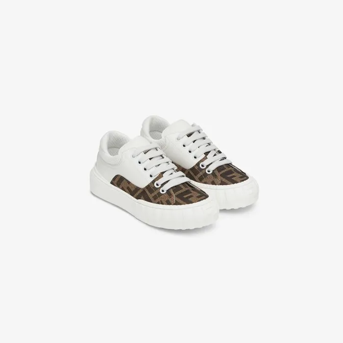Kids White Leather And Fabric Junior Sneakers With Logo Fendi Shoes