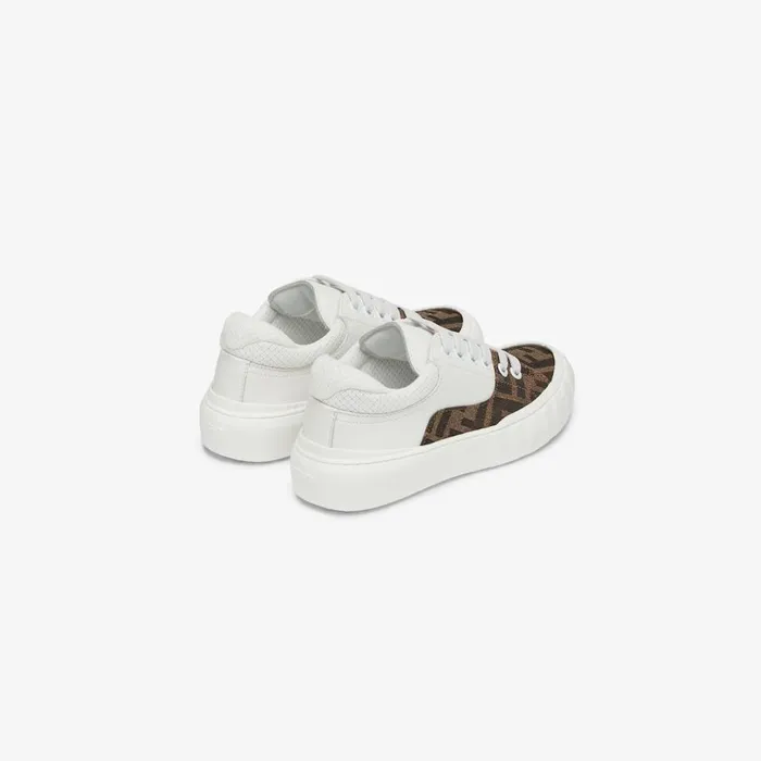 Kids White Leather And Fabric Junior Sneakers With Logo Fendi Shoes