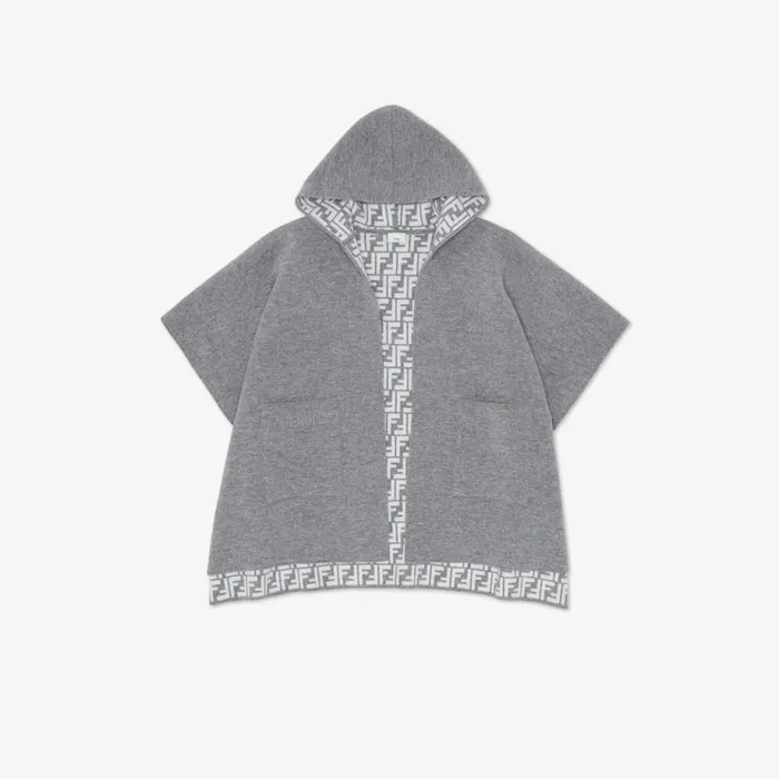 Kids Wool And Cashmere Reversible Junior Cape With Ff Logo Fendi Accessories
