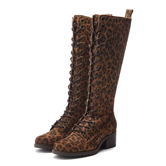 Knee High Boots Women Moda In Pelle Hailey Dark Leopard Suede