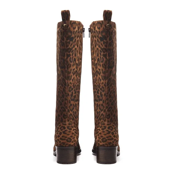 Knee High Boots Women Moda In Pelle Hailey Dark Leopard Suede