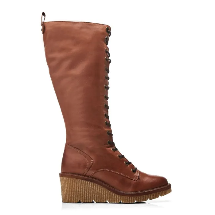 Knee High Boots Women Moda In Pelle Halliyah Tan Leather
