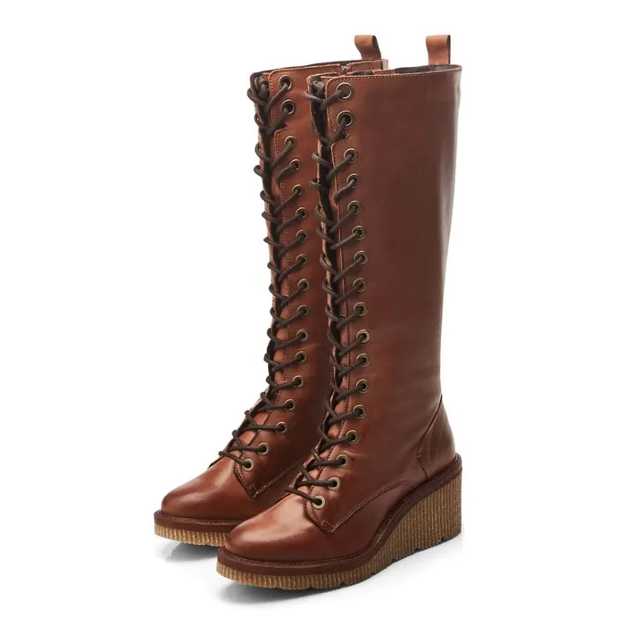 Knee High Boots Women Moda In Pelle Halliyah Tan Leather