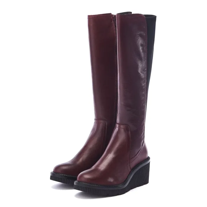 Knee High Boots Women Moda In Pelle Harpette Burgundy Leather