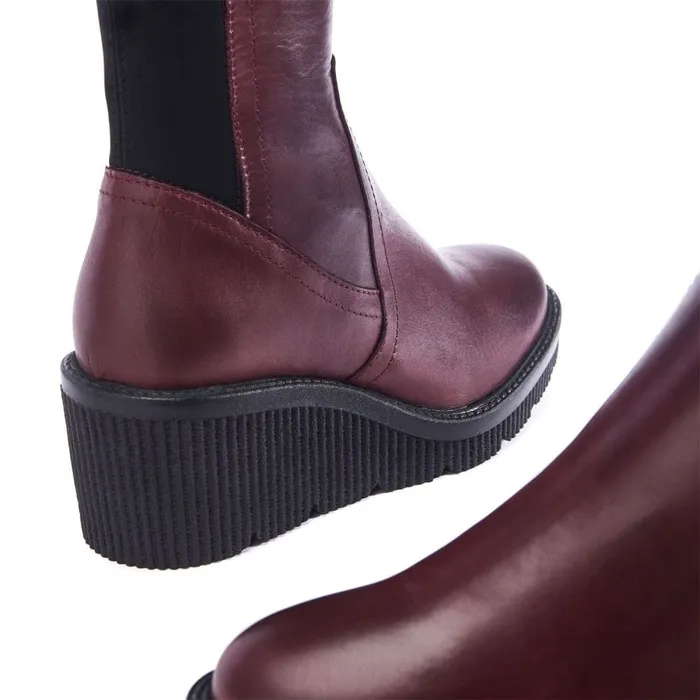 Knee High Boots Women Moda In Pelle Harpette Burgundy Leather