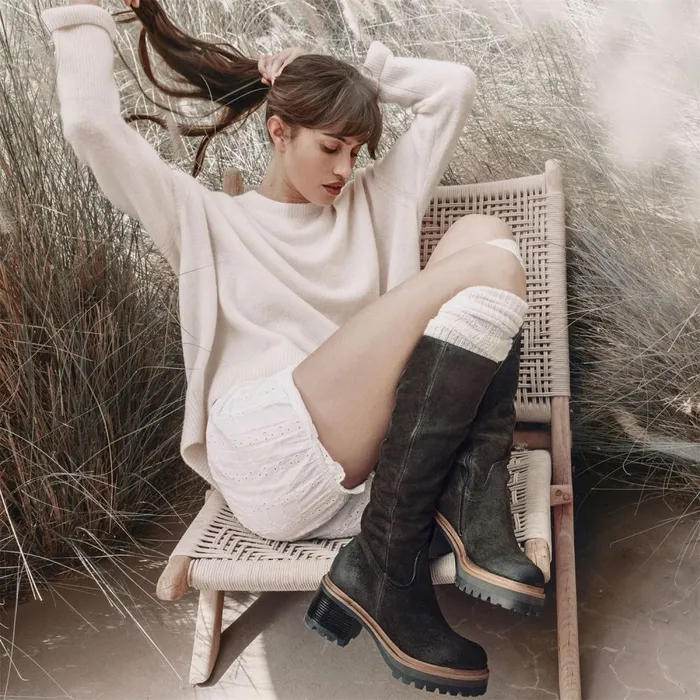 Knee High Boots Women Moda In Pelle Hudson Khaki Leather
