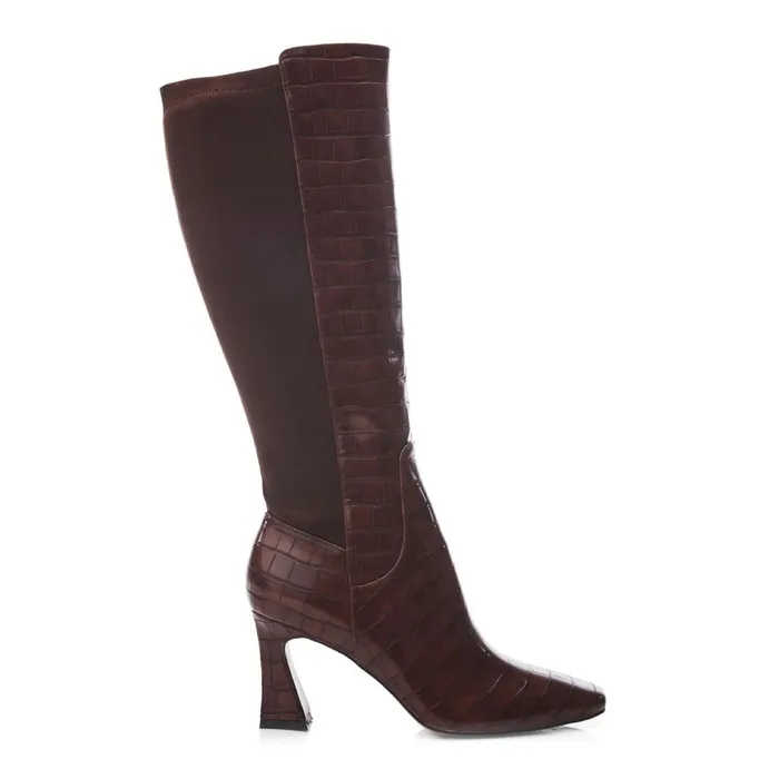 Knee High Boots Women Moda In Pelle Millea Brown Patent Mocc Croc