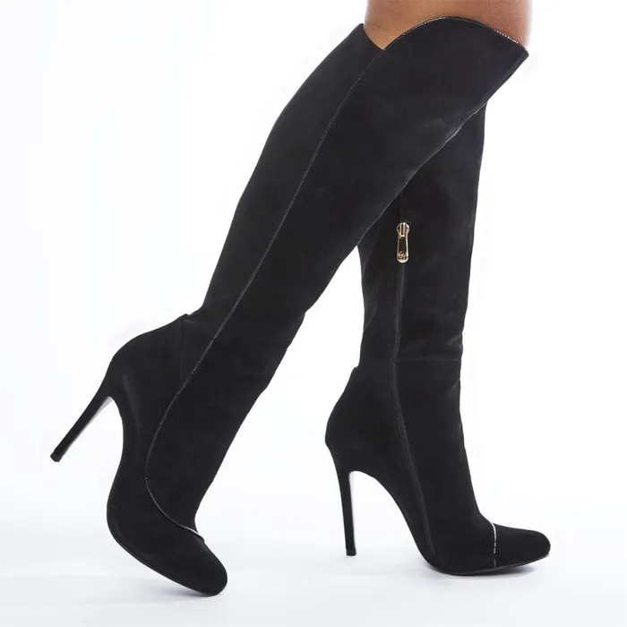 Knee High Boots Women Moda In Pelle Savi Black Suede