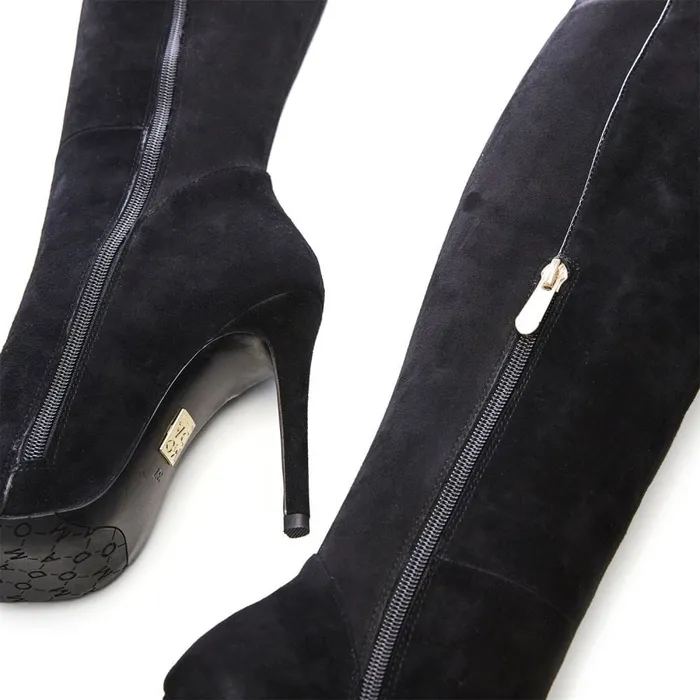 Knee High Boots Women Moda In Pelle Savi Black Suede