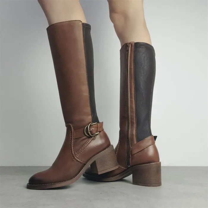 Knee High Boots Women Moda In Pelle Silvie Tan Leather