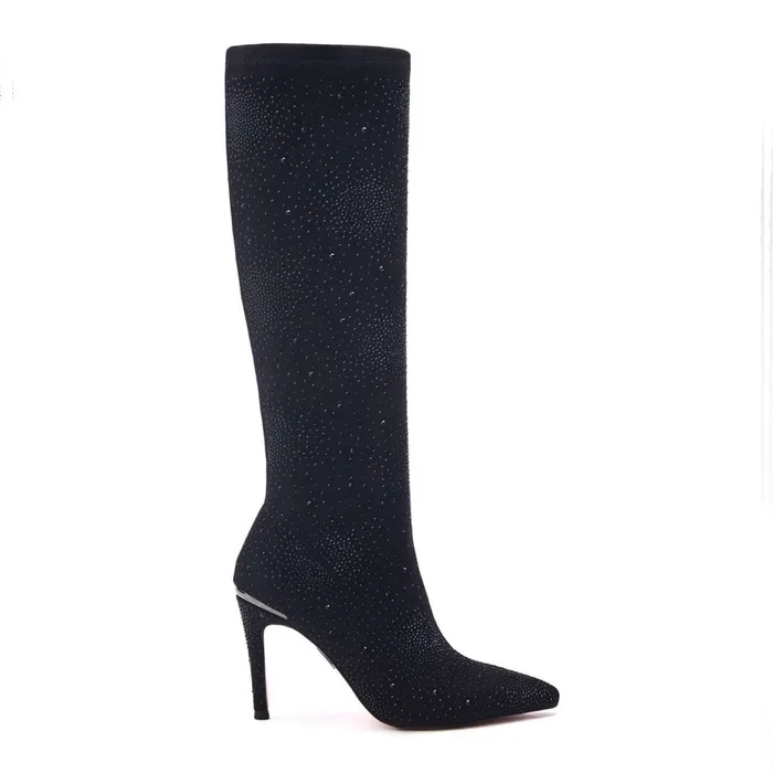 Knee High Boots Women Moda In Pelle Tiarra Black Alcantara